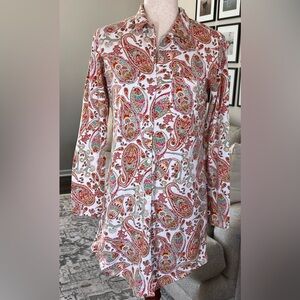The Cat's Pajamas Nightshirt Gown Size S Paisley Park Pima Cotton Button Up